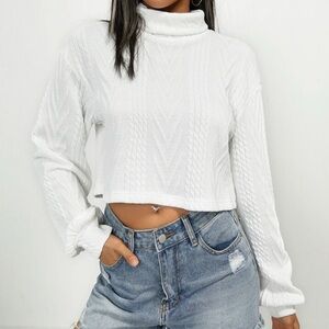 White Turtleneck Cropped Sweater
